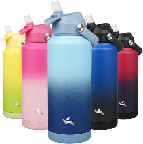 Miniatura 34 de Konokyo Botella de agua aislada con tapa de pajilla, botella de metal al vacío de acero inoxidable de 18 onzas con mango de silicona, color negro