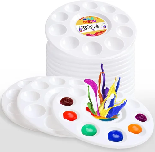 Hulameda 80 paletas de bandejas de pintura, paletas redondas de plástico para niños o estudiantes, manualidades o para tener una fiesta de pintura
