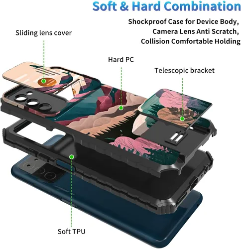Miniatura 286 de Funda para Samsung Galaxy S22 Ultra 5G, Galaxy S22 Ultra con cubierta de cámara deslizante, funda resistente de doble capa con función atril Black