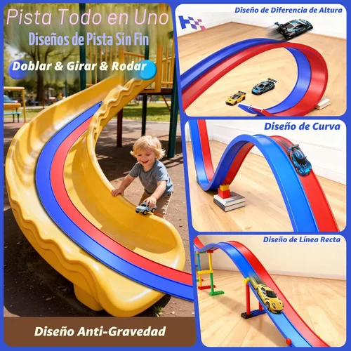 Miniatura 2 de Pista de carreras de doble carril con ventosas, pista de carreras flexible portátil enrollable, ventosas fundidas a presión 1/64 para edades de 3