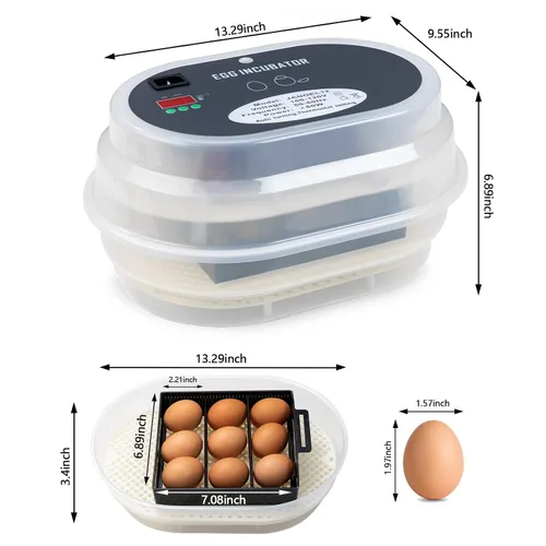 Miniatura 5 de HBlife Incubadora digital de huevos para incubar 9-12 huevos de pollo, codorniz y pato, con giro de huevos completamente automático y pantalla