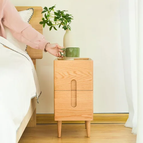 Miniatura 8 de Mesita de noche moderna de mediados de siglo, mesita de noche estrecha, mesa auxiliar minimalista para dormitorio, mesas de noche de 2 cajones
