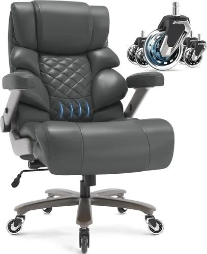 Miniatura 14 de VUZI Silla de oficina grande y alta de 700 libras - Silla grande para computadora con soporte lumbar ajustable, brazos plegables 3D, ruedas