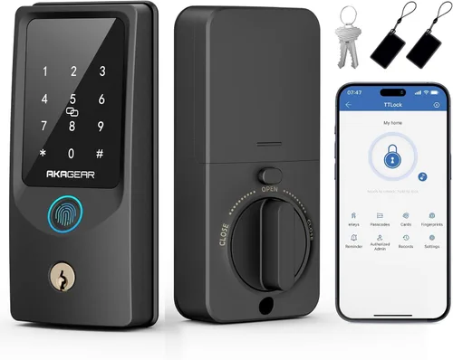 Miniatura 8 de AkaGear Cerradura inteligente WiFi para puerta de entrada sin llave con 8 pilas AA, control remoto de aplicación, cerrojo de teclado táctil