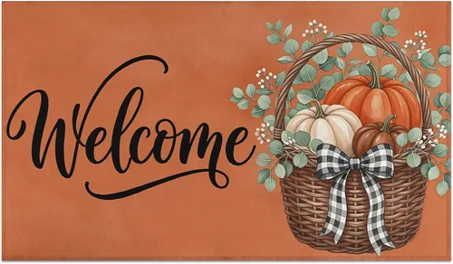 Miniatura 17 de Fall Door Mat Outdoor, Autumn Pumpkin Welcome Mat Fall Decorations Non-Slip Thanksgiving Doormat Low Profile for Home Indoor Outdoor Decor