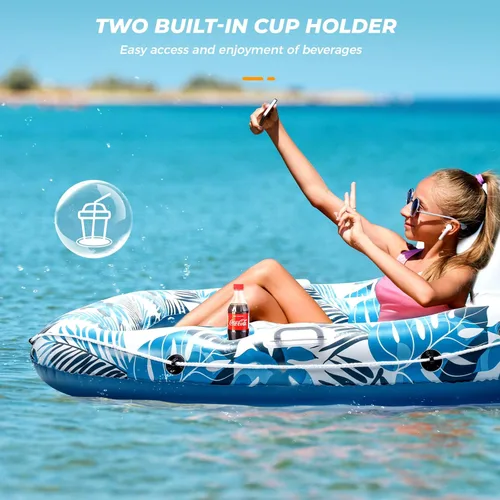 Miniatura 6 de JCLEAL Flotadores de piscina para adultos de 1-2-3 personas, tumbona inflable extra grande, silla reclinable reclinable con respaldo, reposapiés