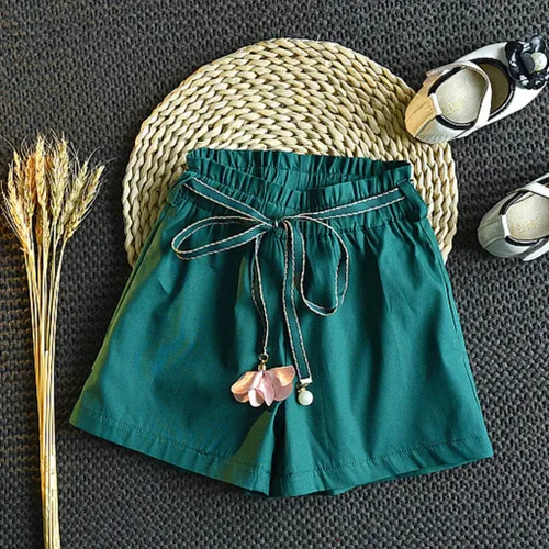 Miniatura 4 de Conjunto de ropa de verano para bebés y niñas de 2 a 7 años con estampado de flores y pantalones cortos con cinturón