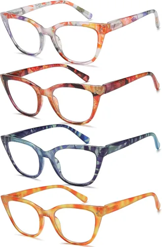 Miniatura 2 de EYEURL Gafas de lectura de ojo de gato para mujer, paquete de 4 unidades, a la moda, con bloqueo de luz azul, para mujer