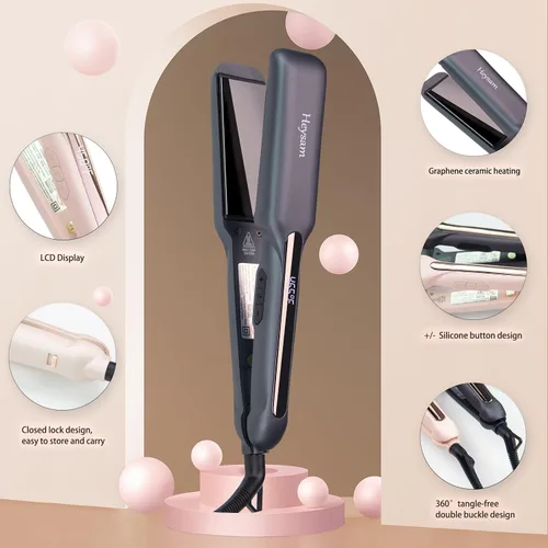 Miniatura 2 de Heysam Plancha de pelo y rizador 2 en 1, plancha de pelo portátil de doble voltaje, plancha plana de cerámica de titanio de 1.6 pulgadas