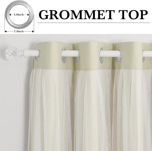 Miniatura 8 de PONY DANCE Cortinas de Doble Capa - Cortinas Opacas de 63 Pulgadas de Largo, Diseño con Ojales en la Parte Superior, Paneles Transparentes Blancos