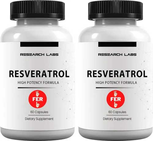 Research Labs Suplemento de resveratrol micronizado de potencia 2 Fer 1 Ad - 1200 mg por 2 cápsulas, 120 en total - Potente suplemento antioxidante,