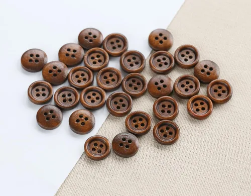 Miniatura 2 de 200 botones de madera de color marrón de 1/2 pulgada (0.492 in) para manualidades, proyecto de costura de botón de madera