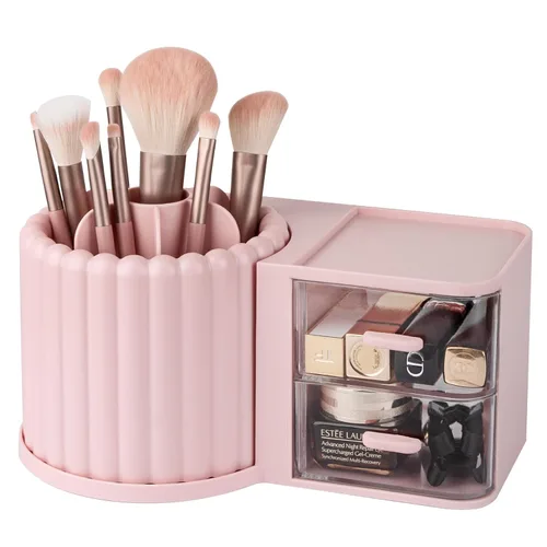 Miniatura 11 de Anyoifax Organizador de brochas de maquillaje giratorio 360 grados con 7 ranuras, organizador de brochas de maquillaje extraíble, soporte giratorio