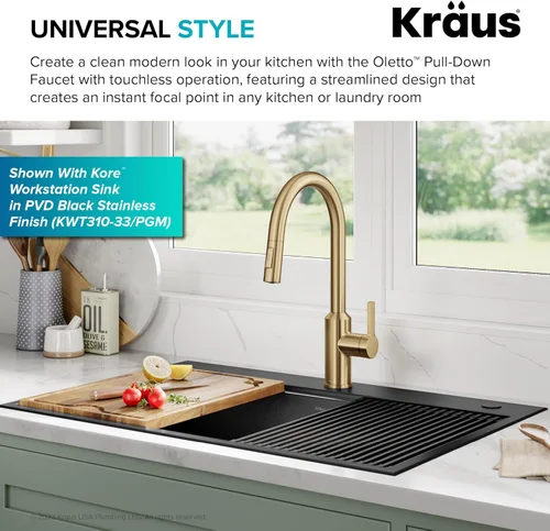 Miniatura 5 de Kraus Oletto KSF-2830BB - Pulverizador desplegable de una sola manija para grifos de cocina con sensor sin contacto en latón cepillado Bronce