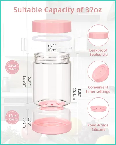 Miniatura 4 de ZENS Tarro de Pepinillos con Colador Abatible, Contenedor Separador de Jugo de Pepinillos de 37 oz en Forma de Arena, Tapa Hermética y a Prueba
