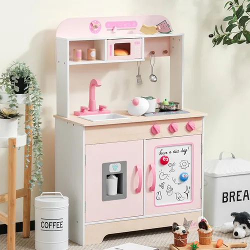 Miniatura 9 de SainSmart Jr. Cocina de madera de juguete para niños - Juego de cocina de jugar premium para niños pequeños - Incluye estufa, refrigerador y Blanco