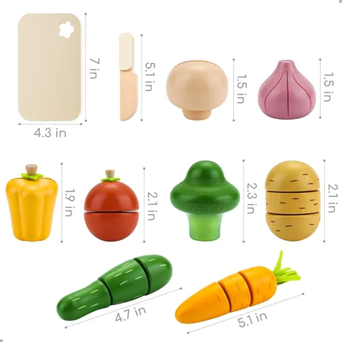 Miniatura 6 de UMU® Juego de verduras de corte – Accesorio de cocina de madera para jugar, multiusos, accesorios de juego de simulación, juguetes de madera