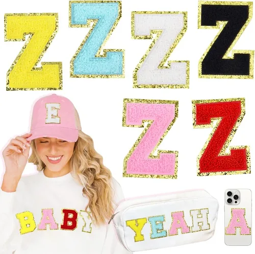 Miniatura 55 de 104 Piezas de Letras Grandes de 3 Pulgadas de Chenilla Blancas de la A-Z, Letras Termoadhesivas para Tela y Ropa, Bordado de Brillantina para 104