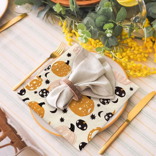 Miniatura 6 de AnyDesign Paquete de 80 servilletas de papel de otoño de 6.5 pulgadas, servilletas de calabaza naranja y rosa desechables, servilletas cuadradas