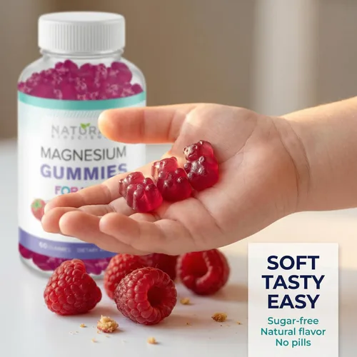Miniatura 6 de Gomitas de magnesio sin azúcar para niños, 100 mg, suplemento de magnesio masticable para niños, apoyo para calmar y dormir, antiestrés, salud ósea
