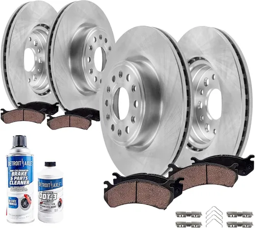 Miniatura 18 de Detroit Axle - Rotores de freno delanteros y traseros de 12.99 pulgadas (12.008 in) y pastillas de cerámica de repuesto para Chevy Avalanche 1500