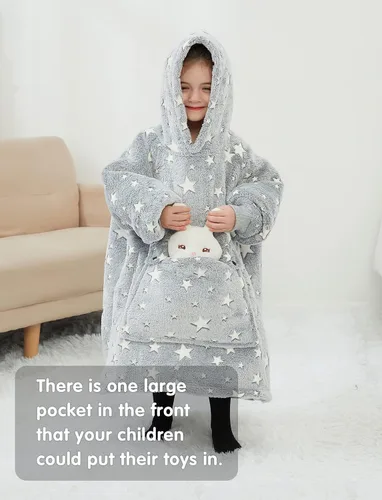 Miniatura 2 de Manta con Capucha Usable NOUKOW Manta Sherpa de Gran Tamaño Sudadera de Franela con Bolsillo Grande Estrellas que brillan en la oscuridad