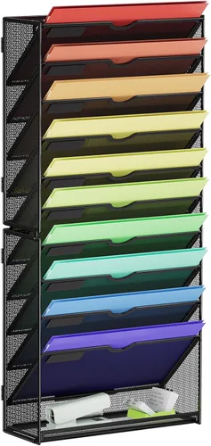Miniatura 9 de Marbrasse Organizador de archivos de pared colgante de 10 niveles, soporte para archivos de pared para papeles, portapapeles de archivos