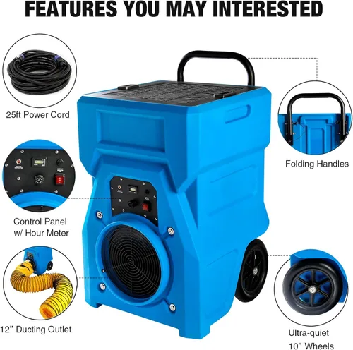Miniatura 6 de MOUNTO Purificador de aire industrial portátil de 1000 cfm, depurador de aire negativo, potente motor de 1HP, filtro HEPA verdadero, 2 velocidades
