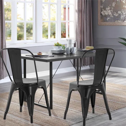 Miniatura 4 de PayLessHere Juego de 2 sillas de comedor modernas de metal industrial, 18 pulgadas, color negro, apilables, capacidad de peso de 330 libras