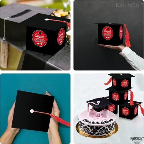 Miniatura 7 de KatchOn, Cajas de dulces de graduación – enormes, paquete de 25 Caja de regalo de gorra de graduación para decoraciones de graduación rojas