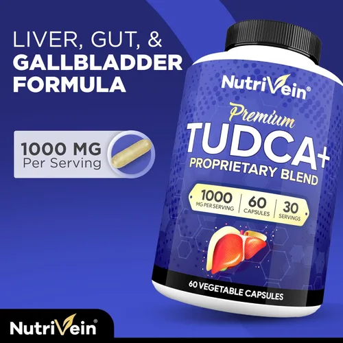 Miniatura 3 de Nutrivein Suplemento prémium de apoyo hepático TUDCA+ 1000 mg - Suministro para 30 días (60 cápsulas): Suplemento TUDCA Sales biliares