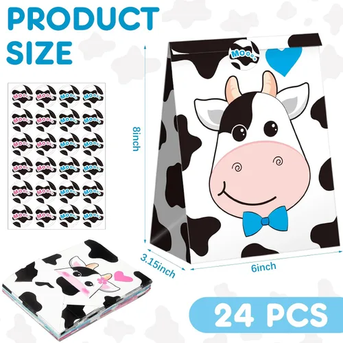 Miniatura 2 de Leinuosen Paquete de 24 bolsas de golosinas con estampado de vaca, bolsas de regalo de fiesta de vacas para niños, cajas de regalos con temática