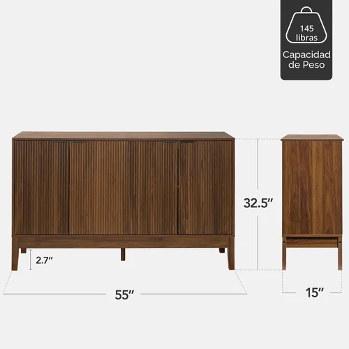 Miniatura 3 de Best Choice Products Armario de almacenamiento moderno de 4 puertas de 55 pulgadas, buffet, gabinete multimedia, armario, mesa de entrada, Nogal