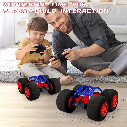 Miniatura 7 de pinkking Coche de control remoto con neumáticos de esponja de gran tamaño, auto RC para interiores y exteriores, 2.4 GHz, vehículo eléctrico de Rojo