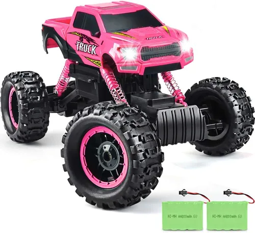 Miniatura 9 de DOUBLE E Jeep con licencia de escala 1:14 en color rosa, coche de control remoto para niñas con pegatinas DIY, diseño de techo abierto, camioneta RC