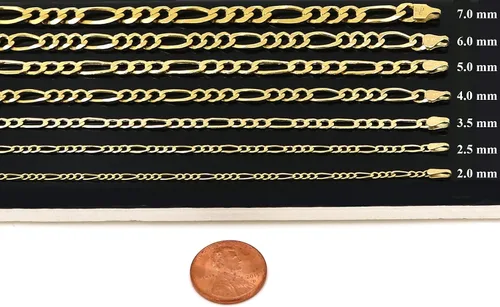 Miniatura 2 de Cadena Figaro de oro amarillo macizo de 14 k de 16 a 24 pulgadas, 0.138in