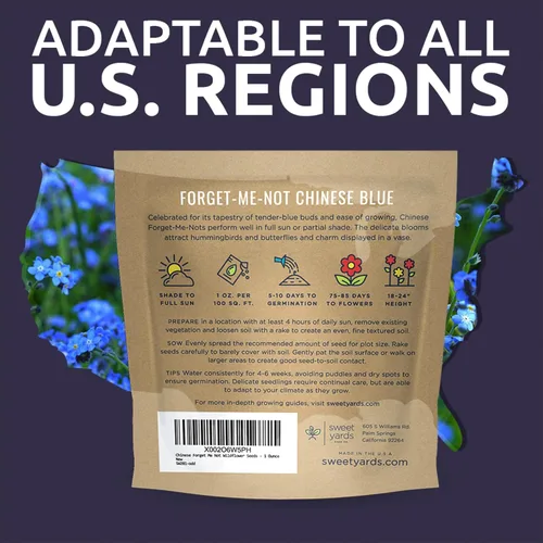 Miniatura 7 de Chinese Forget Me Not Wildflower Seeds - Paquete a granel de 1 onza - Más de 5,500 semillas polinizadas abiertas - Blue Cynoglossum amabile