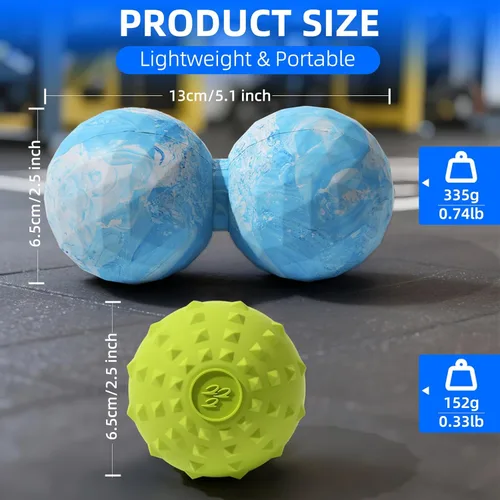 Miniatura 2 de Juego de bolas de masaje Peanut & Spiky, rodillo de maní de lacrosse doble + bola firme con puntas para liberación miofascial de tejido profundo