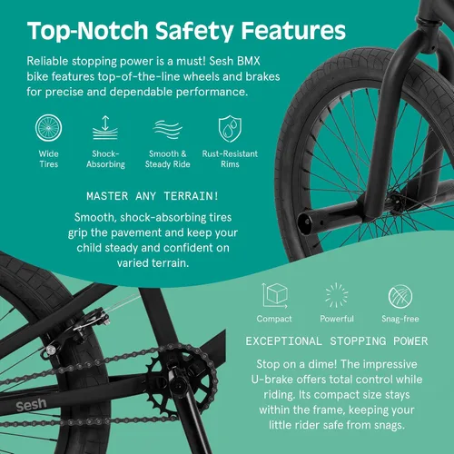 Miniatura 2 de Retrospec Sesh - Bicicleta BMX para niños de 20 pulgadas, estilo libre, para niños y niñas, con clavijas de eje extraíbles, freno en U, dirección