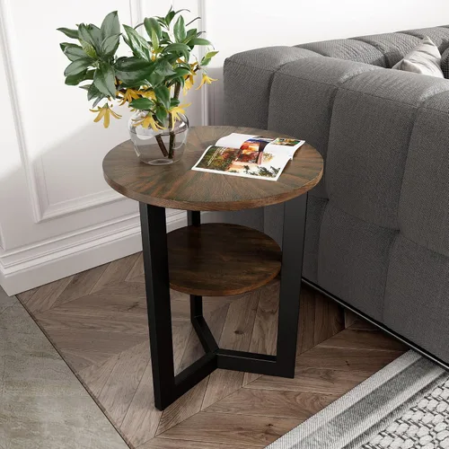 Miniatura 8 de Mesa auxiliar redonda con estante de almacenamiento, mesa central circular de 33.5 pulgadas con patas de metal negro, mesa de cóctel industrial de 2