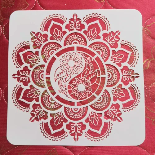 Plantilla DIY para manualidades 30x30 cm Floral Mandala Yinyang Plantilla reutilizable para muebles, manualidades en madera, álbum de recortes,