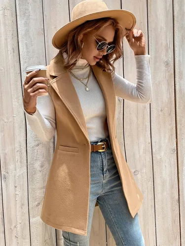 Miniatura 5 de SweatyRocks Chaqueta elegante sin mangas para mujer, chaleco con frente abierto, cárdigan largo