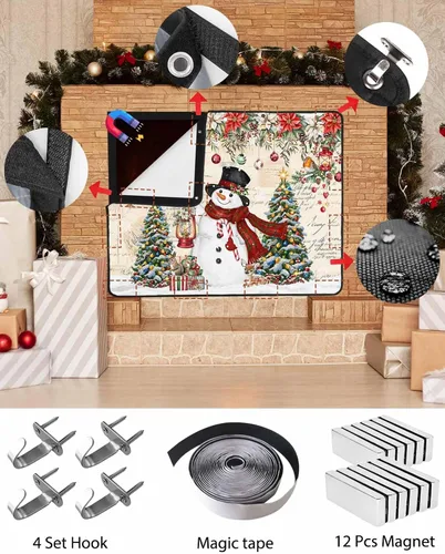 Miniatura 13 de Cubierta magnética azul para chimenea, detiene la pérdida de calor, pantalla de chimenea para interiores, bolas de gnomos de Navidad, árbol de copo