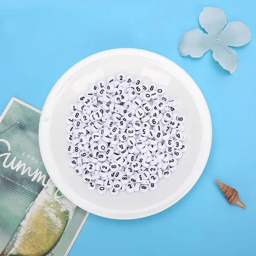Miniatura 3 de 500 cuentas acrílicas, número redondo 0-9, accesorios de joyería de bricolaje, con agujero para cuerda, para colección de manualidades y pulseras