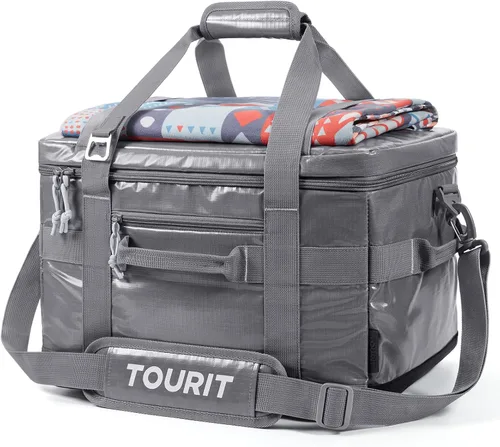 Miniatura 26 de TOURIT Lonchera térmica con lados blandos 48/60 latas gran bolsa de almuerzo plegable, caja de hielo, 8.4/10.6 galones enfriadores sin fugas y Negro