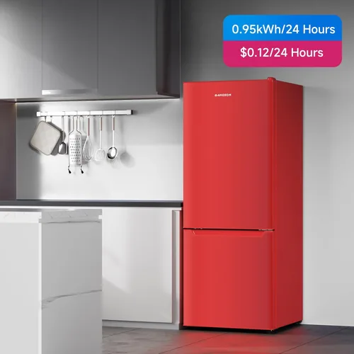 Miniatura 4 de BANGSON Refrigerador de 7.1 pies cúbicos con congelador, refrigerador de tamaño apartamento con congelador inferior, gran capacidad, ahorro de Rojo