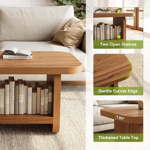 Miniatura 11 de LITTLE TREE Mesa auxiliar de madera, mesa central de 47.2 pulgadas con almacenamiento, mesas rectangulares modernas de granja para sala de estar