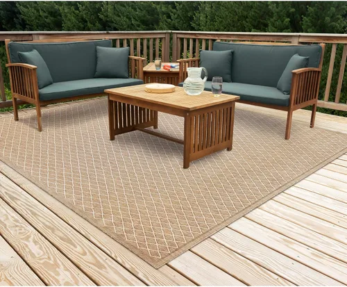Miniatura 15 de Liora Manne Carmel - Alfombra tejida de perfil bajo de fácil cuidado para interiores y exteriores, color aguamarina, 6 pies 6 pulgadas x 9 pies 4