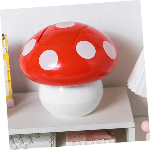 Miniatura 7 de Cubo de basura de escritorio con forma de hongo con tapa, pequeño contenedor de basura decorativo de 7.51 pulgadas, cubo de basura compacto de mesa