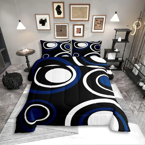 Miniatura 47 de Erosebridal Edredón Cuadrado para Niños y Niñas, Juego de Ropa de Cama Negro y Gris Blanco Azul Marino, Juego de Edredón Geométrico Completo